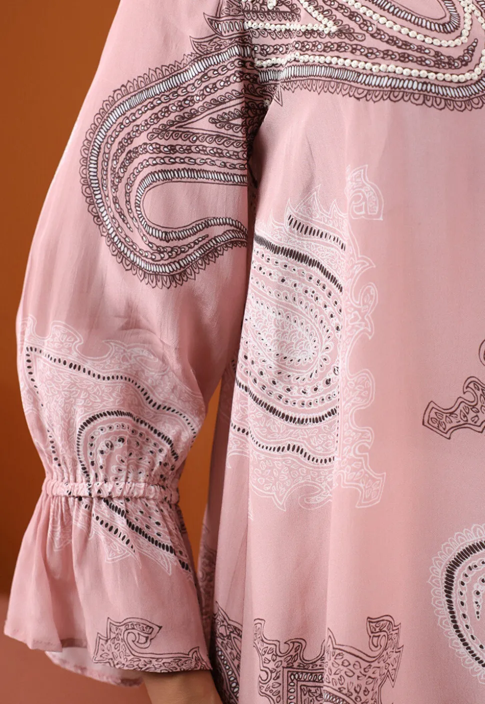 Digital Printed Crepe Tunic in Light Old Rose