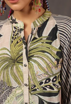 Digital Printed Crepe Tunic in Light Fawn
