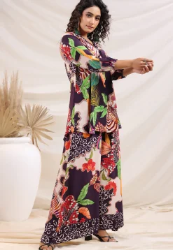 Digital Printed Crepe Tunic Set in Violet