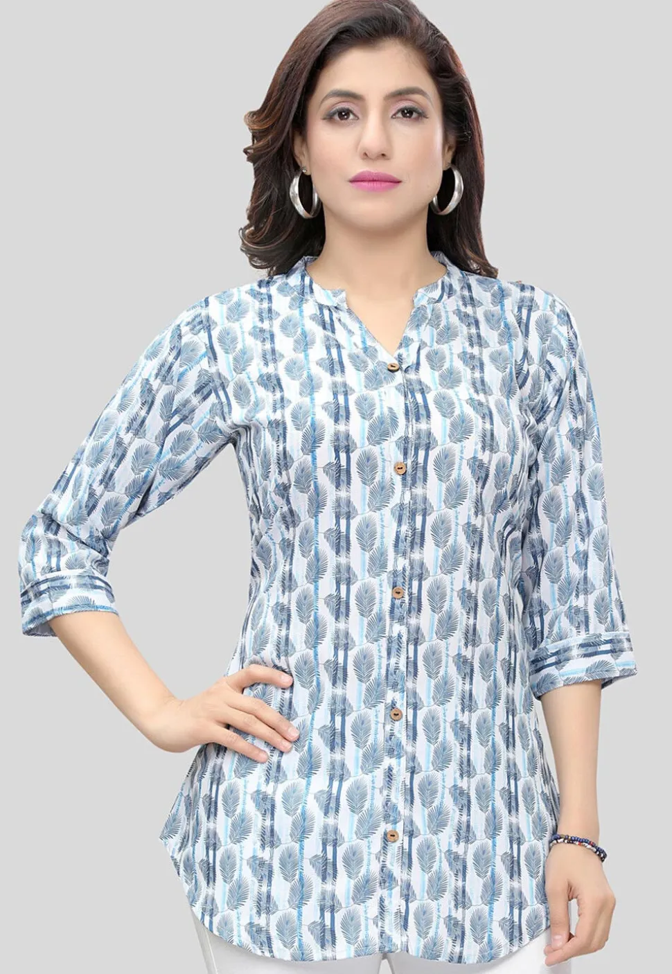 Digital Printed Crepe Tunic in White