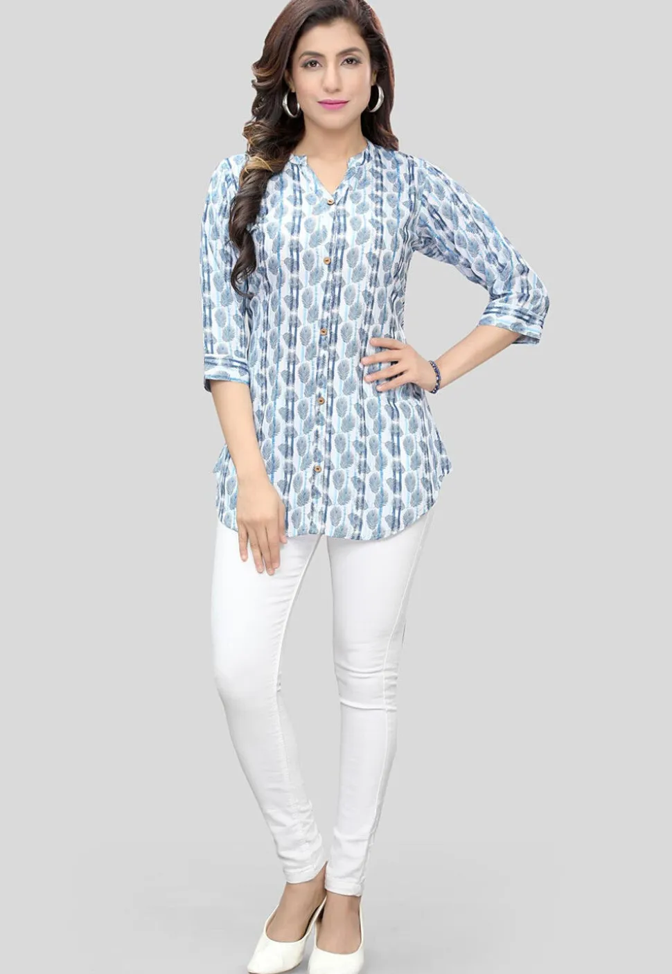 Digital Printed Crepe Tunic in White