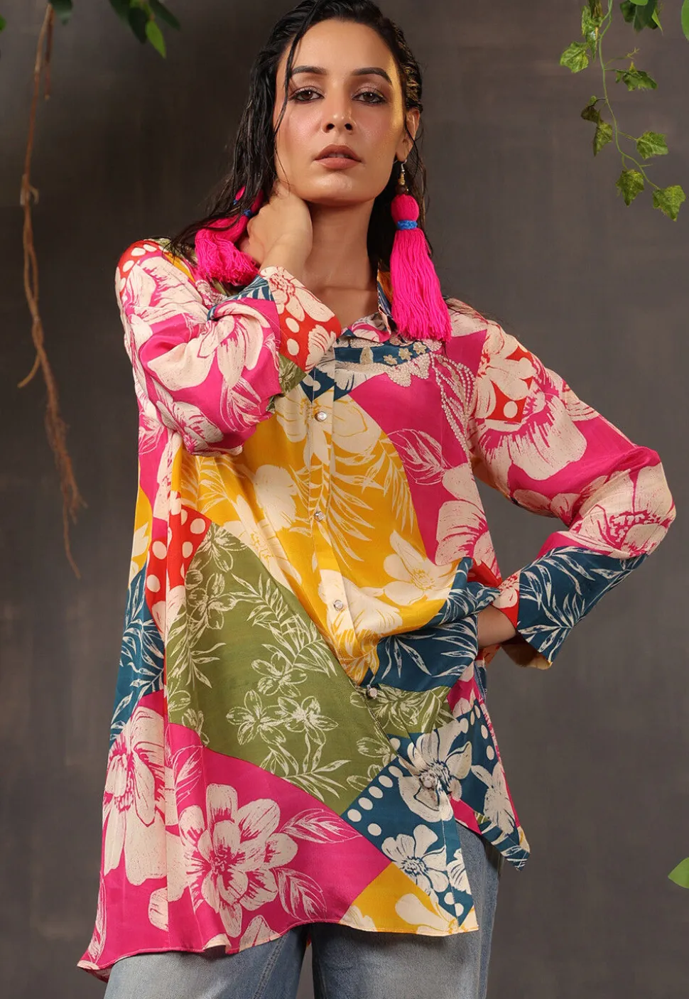 Digital Printed Crepe Tunic in Multicolor