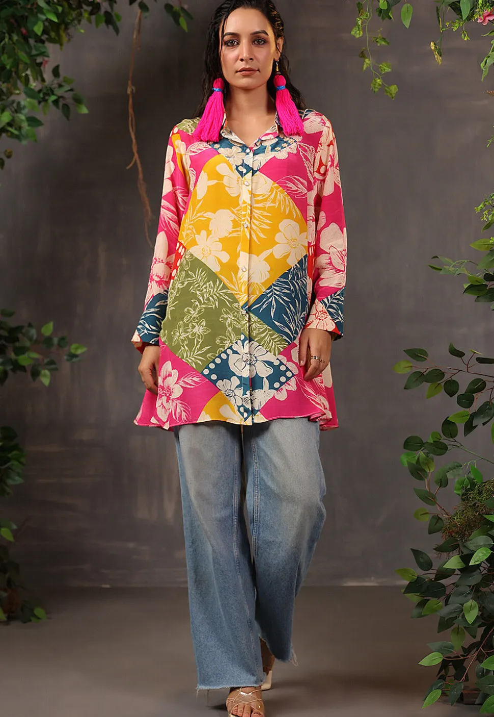 Digital Printed Crepe Tunic in Multicolor