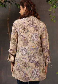 Digital Printed Crepe Tunic in Light Beige
