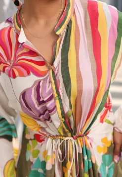 Digital Printed Crepe Tunic Set in White and Multicolor