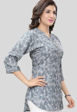 Digital Printed Crepe Tunic in Grey