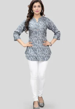 Digital Printed Crepe Tunic in Grey