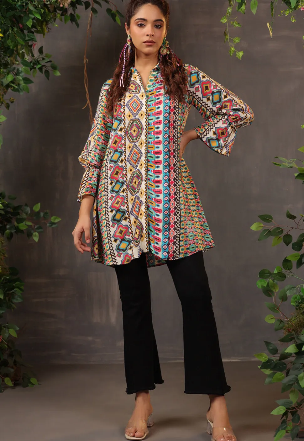 Digital Printed Crepe Tunic in Multicolor