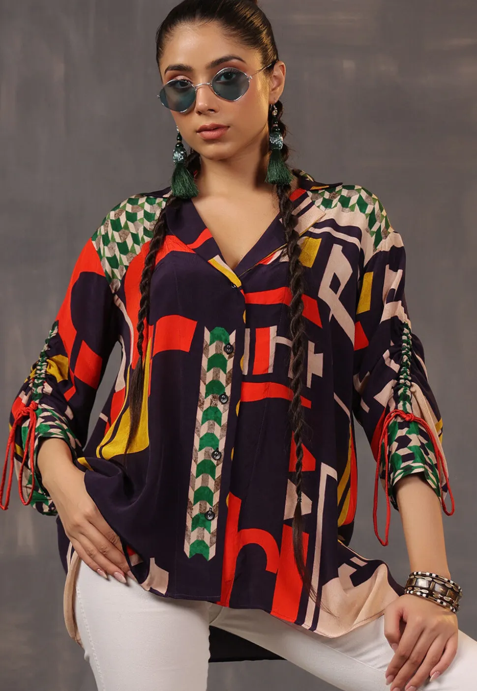 Digital Printed Crepe Tunic in Black