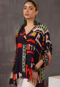 Digital Printed Crepe Tunic in Black
