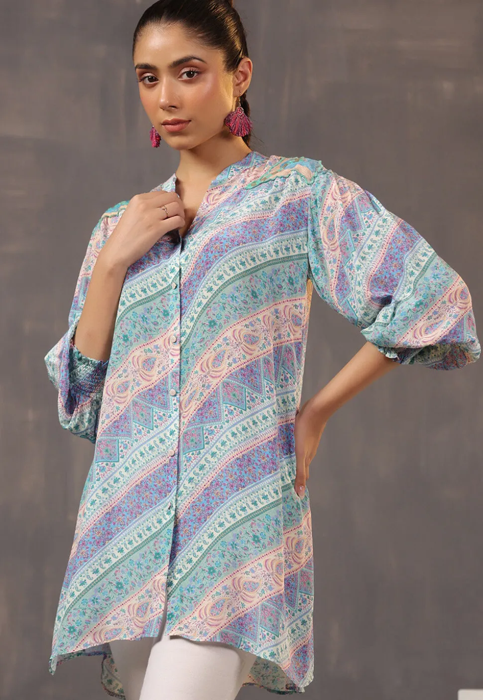Digital Printed Crepe Tunic in Multicolor