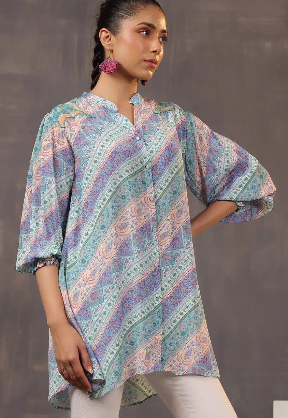 Digital Printed Crepe Tunic in Multicolor