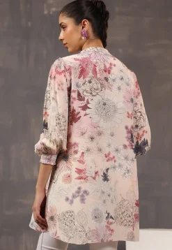 Digital Printed Crepe Tunic in Light Beige