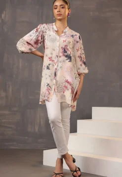 Digital Printed Crepe Tunic in Light Beige
