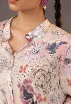 Digital Printed Crepe Tunic in Light Beige