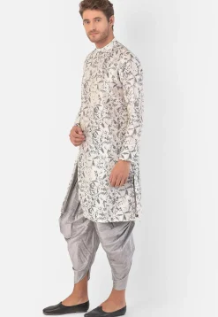 Digital Printed Dupion Silk Dhoti Kurta in Off White