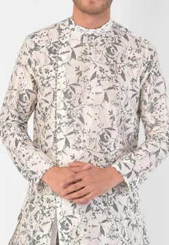 Digital Printed Dupion Silk Dhoti Kurta in Off White
