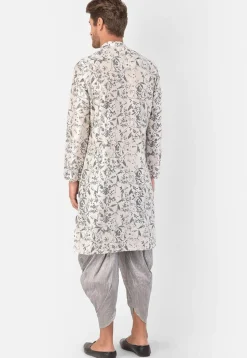 Digital Printed Dupion Silk Dhoti Kurta in Off White
