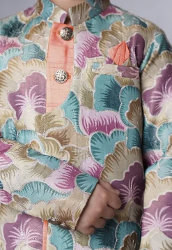 Digital Printed Dupion Silk Sherwani Set in Multicolor