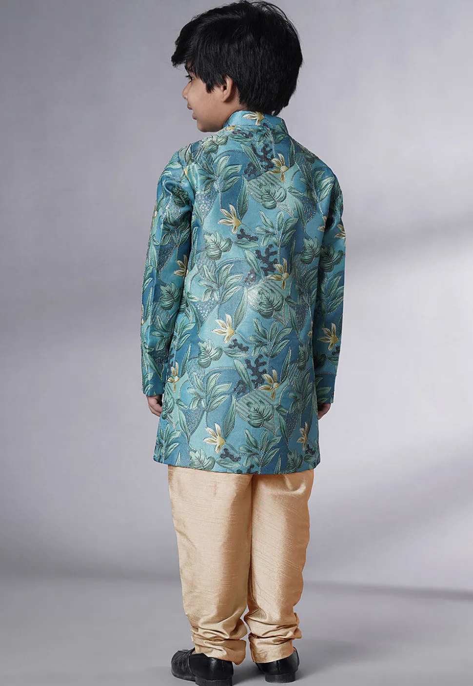 Digital Printed Dupion Silk Sherwani in Blue