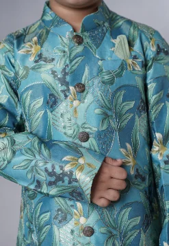 Digital Printed Dupion Silk Sherwani in Blue