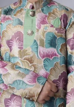 Digital Printed Dupion Silk Sherwani Set in Multicolor