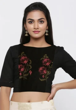 Digital Printed Dupion Silk Blouse in Black