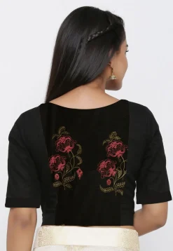 Digital Printed Dupion Silk Blouse in Black