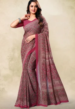 Digital Printed Georgette Saree in Pink