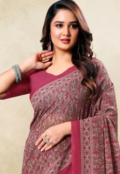 Digital Printed Georgette Saree in Pink