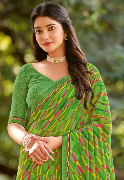 Digital Printed Georgette Saree in Light Green