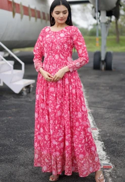 Digital Printed Georgette Gown in Pink