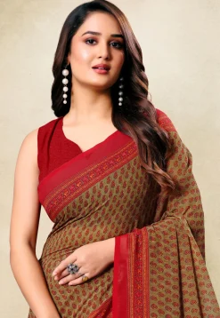 Digital Printed Georgette Saree in Beige