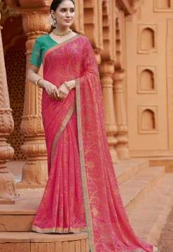 Digital Printed Georgette Saree in Pink