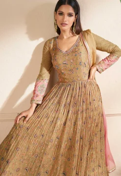 Digital Printed Georgette Abaya Style Suit in Beige