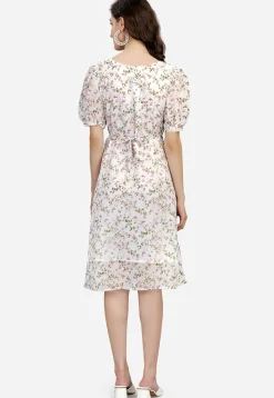 Digital Printed Georgette Aline Dress in Off White