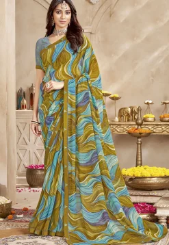 Digital Printed Georgette Saree in Multicolor