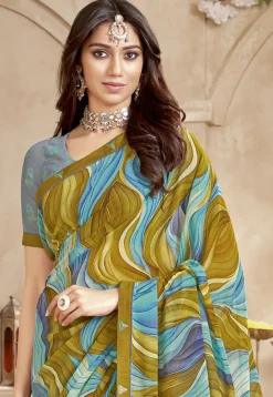 Digital Printed Georgette Saree in Multicolor