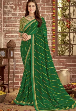 Digital Printed Georgette Saree in Green