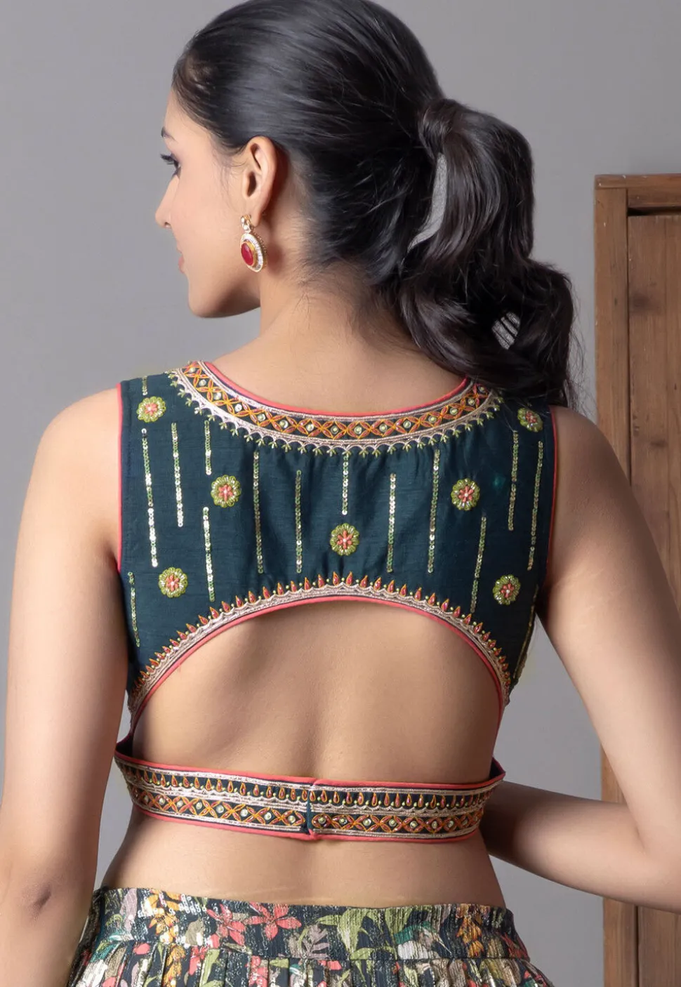 Digital Printed Georgette Lehenga in Black