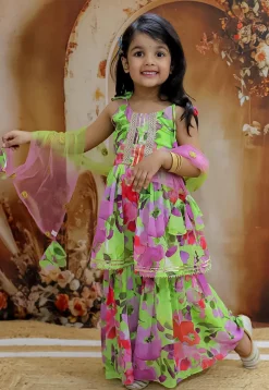 Digital Printed Georgette Pakistani Suit in Light Green and Multicolor