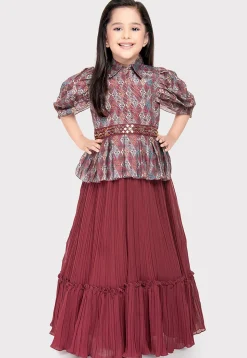 Digital Printed Georgette Gown in Multicolor and Maroon