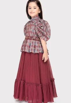 Digital Printed Georgette Gown in Multicolor and Maroon