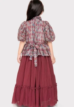 Digital Printed Georgette Gown in Multicolor and Maroon