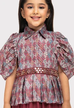 Digital Printed Georgette Gown in Multicolor and Maroon