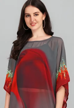 Digital Printed Georgette Kaftan in Grey