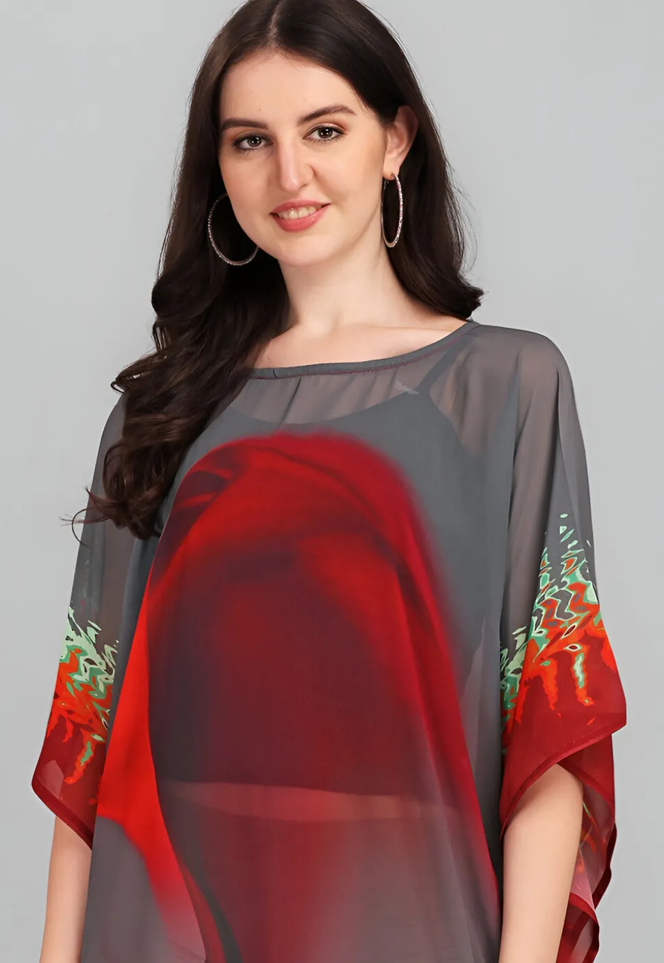 Digital Printed Georgette Kaftan in Grey