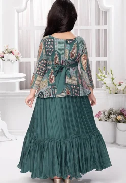 Digital Printed Georgette Gown in Dusty Blue