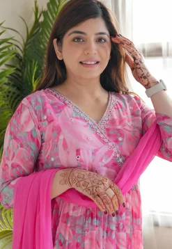 Digital Printed Georgette Aline Suit in Pink