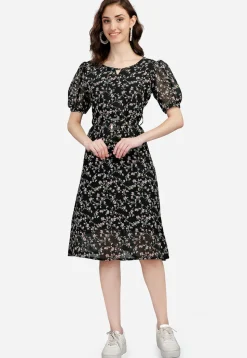 Digital Printed Georgette Aline Dress in Black